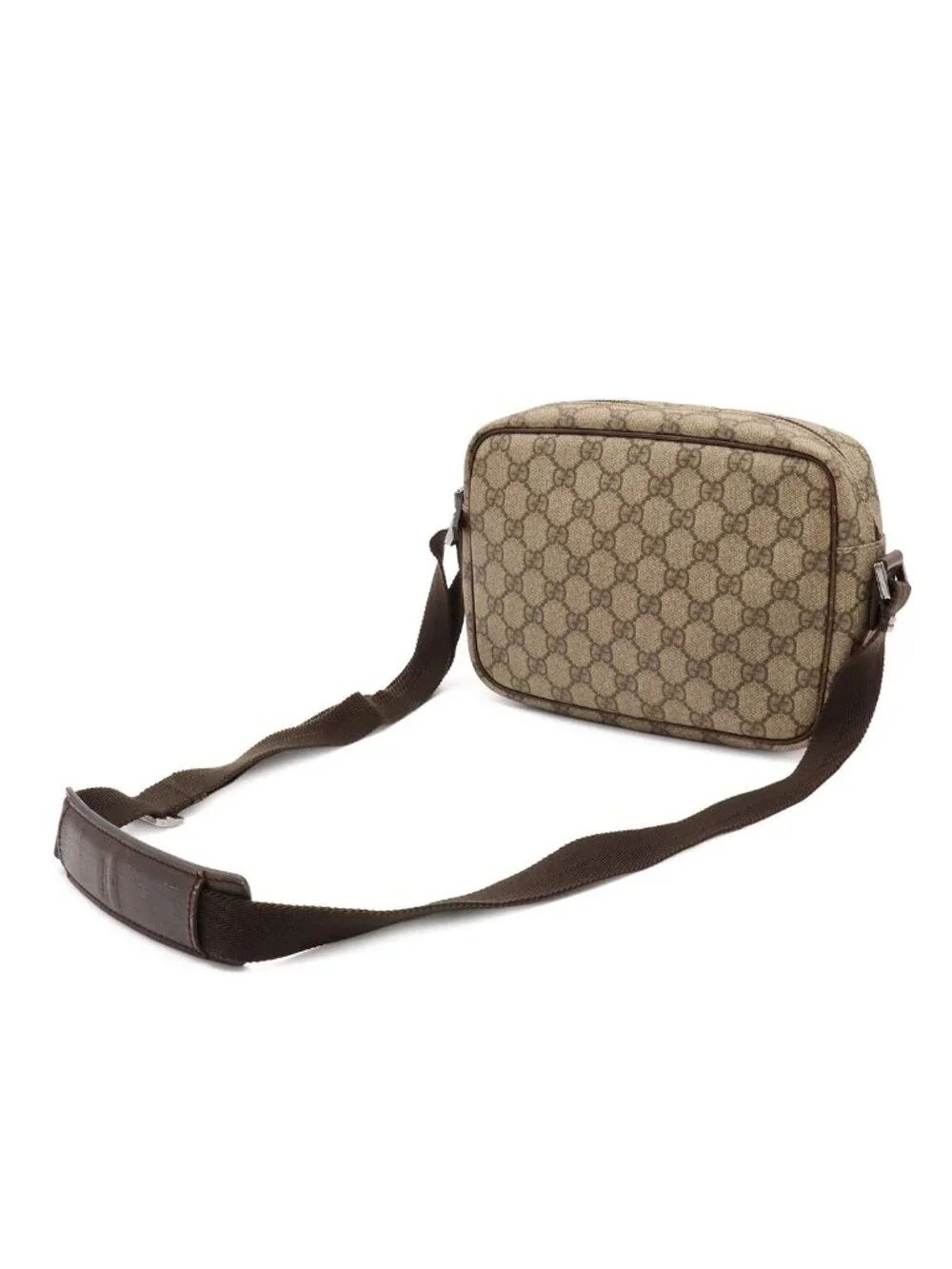 Gucci GG Supreme Plus Shoulder Bag Pochette Crossbody Leather Khaki Beige Brown